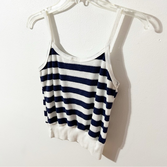 Vintage 1980’s Variety Terrycloth Striped Skinny Strap Tank Top Ribbed Waist💙🤍 - Picture 5 of 6